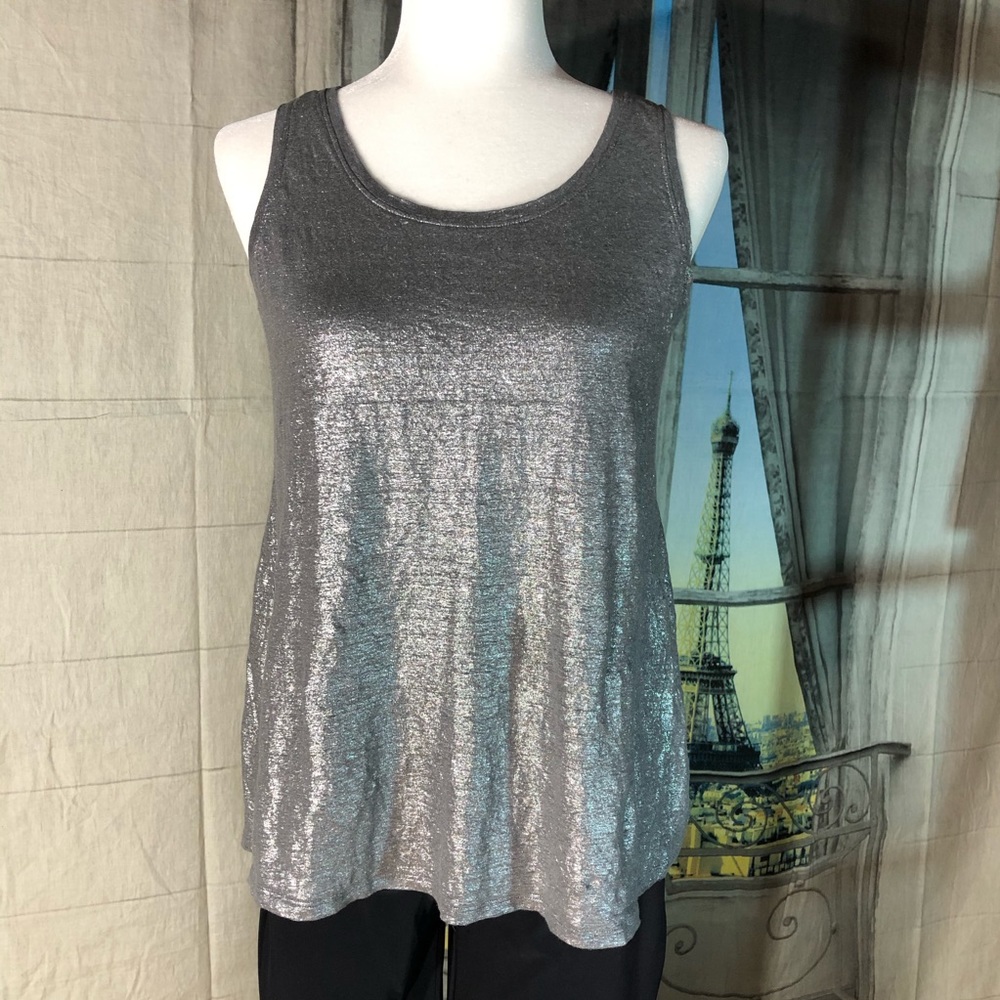 Eileen Fisher Silver Metallic Linen Tank Top Sz S